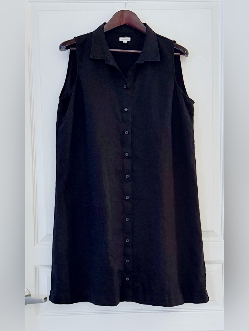 Garnet Hill Deep Navy Linen Sleeveless Button-Front Dress